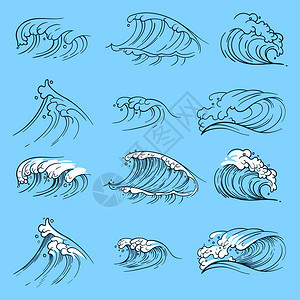 手绘海浪图案矢量插图图片