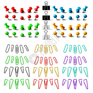 色彩多的推进器和纸板钢粘合器静板元素最上视图颜色3D现实的插针和纸片矢量收集色彩多的推进器和纸板粘合贴元素图片
