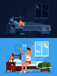 男人晚上睡在温暖的低床上早醒来从舒适的软床上出来男人晚上睡在低温的床上起睡觉男人晚上睡在低温的床上睡在舒适的低温床上睡在舒适的低图片