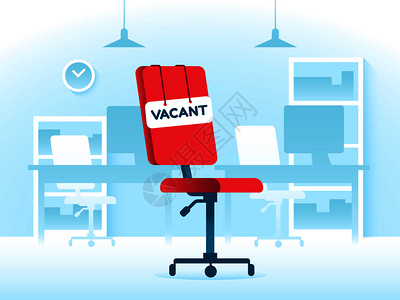 职场招聘空缺和工作定位漫画式工作场所办公室有背景的红椅子病媒固定概念创意办公室的空缺职位企业招聘和工作定位空缺矢量概念图片