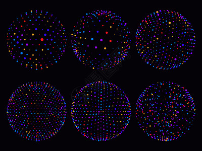 蓝色紫红黄青元素圆点或粒子轨道的多彩科学原子范围用于紫色背景未来图表矢量说明的几何数字三维网格范围科学原子范围圆点或粒子轨道未来图片