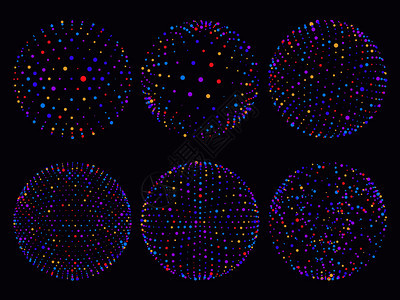 蓝色紫红黄青元素圆点或粒子轨道的多彩科学原子范围用于紫色背景未来图表矢量说明的几何数字三维网格范围科学原子范围圆点或粒子轨道未来图片