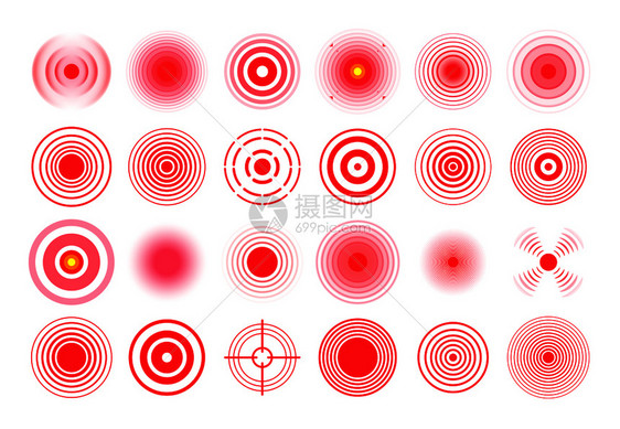 红色圆痛苦目标记疼痛区圈喉咙治疗法药点或炎健康隔离病媒符号设置疼痛目标记区圈喉治疗法孤立病媒设置图片