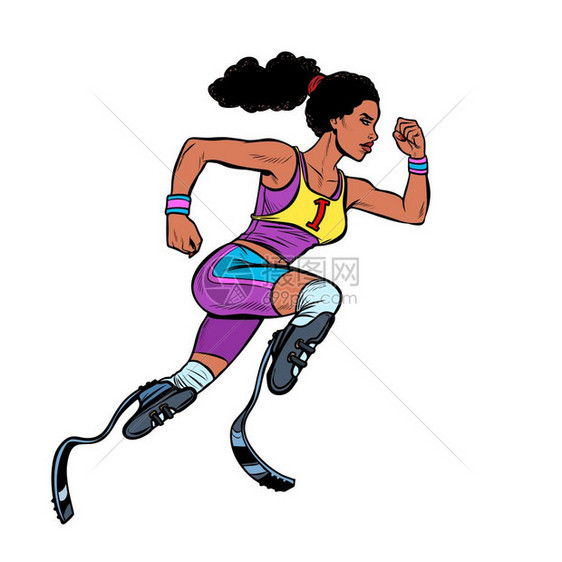残疾的非洲妇女跑腿假肢步运动比赛流行艺术回放矢量说明古老药具残疾的非洲妇女跑腿假肢步图片