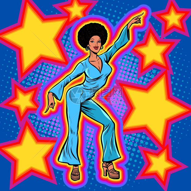 流行艺术矢量插图ch复古非洲之星迪斯科舞插画图片下载-正版图片