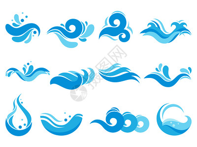 海潮堤坝流水冲浪泡沫水或风涨潮标志孤立的矢量图标海水喷洒冲浪波