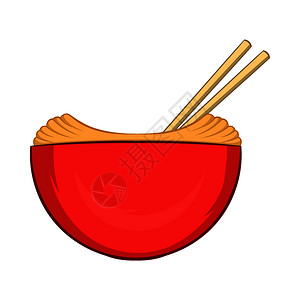 蒜头米饭红色的米饭碗白色背景上有卡通风格的筷子图标红碗饭配筷子