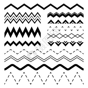 齐色图卷曲弦线波边和正弦ziga框架矢量插图集设计图片