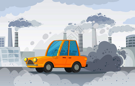 汽车空气污染城市道路烟雾二氧化碳矢量图图片