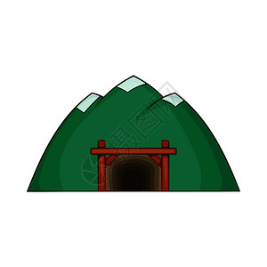 山区古民居以卡通风格绘制的矿山图标孤立在白色背景上的卡通风格采矿