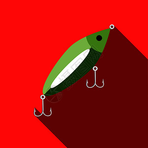 饵,带长影子的平板版鱼饵图标捕志饵图平板风格插画