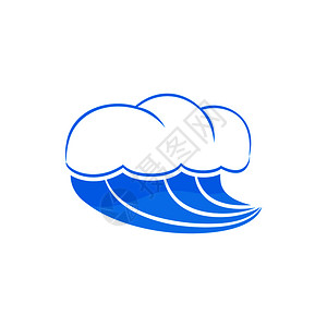 海浪蓝色白色背景水和海洋符号带有泡沫图标简单样式的海浪插画