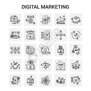 25手画数字营销图标集图片