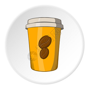 在白圆背景上孤立的卡通风格中咖啡杯图标饮料符号矢量插图咖啡杯标卡通风格背景
