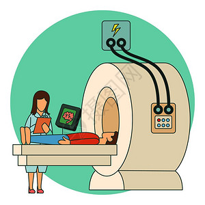 mri核磁头颅检查插画_mri核磁头颅检查卡通_mri核磁头颅检查插图_手绘