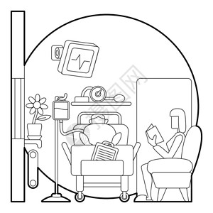 椅子休息在病房里照顾病人卡通矢量插画插画