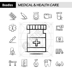 网络印刷品和移动式uxi工具包例如医疗药平板院计量疗设备象形图包图片