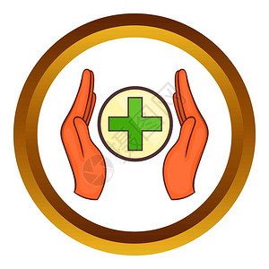保健激励双因素理论医学概念双手握着金圆的交叉矢量图标白色背景上