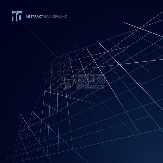 深蓝色背景上的银现代豪华风格平方网数字几何抽象和直线矢量插图图片