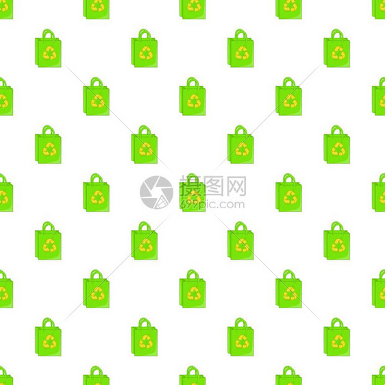 绿色纸袋具有再循环符号模式绿色纸袋的漫画插图绿色纸袋具有再循环符号矢量模式用于网络绿色纸袋模式卡通风格图片