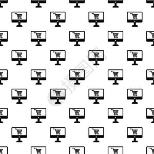 计算机时装图案上的购物手车符号简单示例用于网络的计算机时用装矢量图案上的购物手车符号购物手车符号模式简单样图片