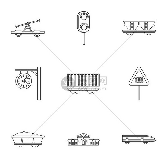 铁路图标设置用于网络的9个铁路道矢量图标的大纲插铁路标设置大纲样式图片