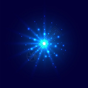 抽象蓝光闪爆发炸在暗底背景上有神奇的亮闪光中心和灯矢量图解图片