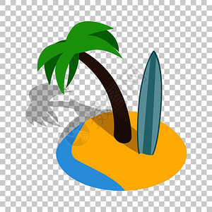 透明背景上的棕榈树和冲浪板图片