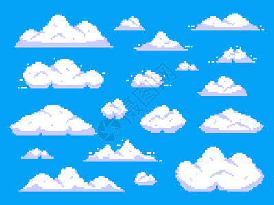 蓝色天空云像素艺术背景图片