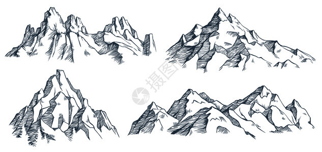 黑白手绘山峰图片