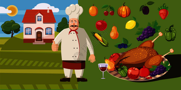 食物横旗烹饪概念食物矢量横向幅网络概念的漫画插图食物横旗烹饪卡通风格图片
