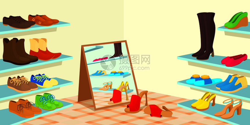 鞋店各类鞋子矢量插图插画图片下载-正版图片302780912-摄图网