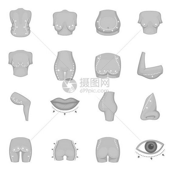 单色风格外科图标以单色样式组孤立矢量说明图片