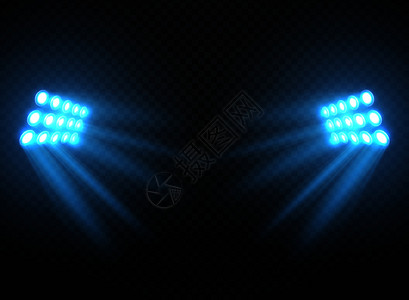 体育场灯光闪亮的投影器被隔离矢量聚光板为音乐会和游戏插图照明的光投影器矢量聚光板插画