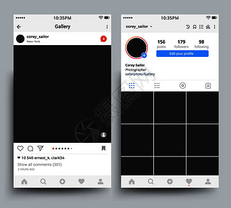 由instagrm矢量模板启发的移动应用程序光框显示带有照片框架和评论的移动电话应用程序插图由instagrm矢量模板启发的智能图片
