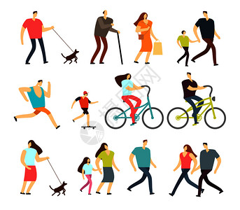 活动人员步行骑自车跑户外病媒字符集骑自行车和活动生方式步行和运动慢跑插图活动人员步行图片