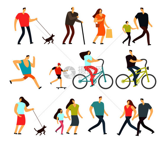 活动人员步行骑自车跑户外病媒字符集骑自行车和活动生方式步行和运动慢跑插图活动人员步行图片