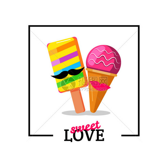 有嘴唇胡子的冰淇淋夫妇有嘴唇胡子的爱卡矢量图通冰淇淋爱矢量图图片