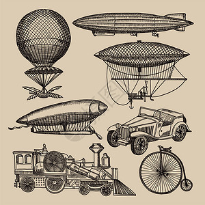 气球飞艇机器等不同逆向运输的插图汽艇飞机和球矢的人工图解气球机器等不同逆向运输的图解机器等手图解图片