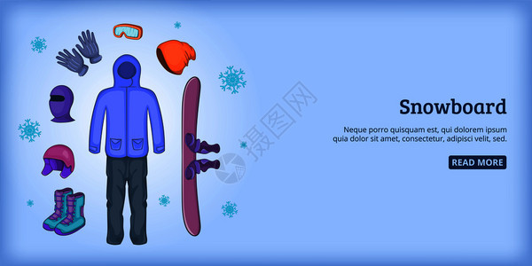 滑雪板横幅水平概念人滑雪板横幅的漫画插图人水平矢量概念用于网络滑雪板横幅人卡通风格图片