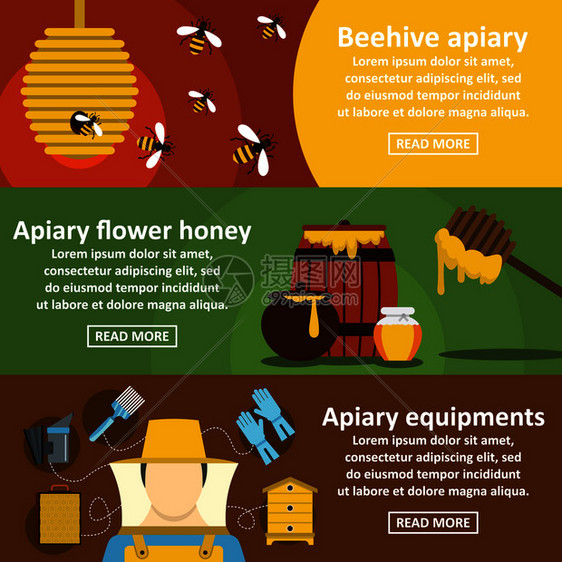 apicl蜂蜜横幅向概念集3pical蜂蜜矢量横幅向概念的平方插图用于网络蜂蜜横幅向概念集平板风格图片