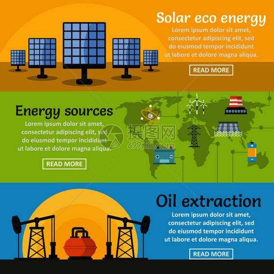 3个能源横幅概念平板风格矢量图图片