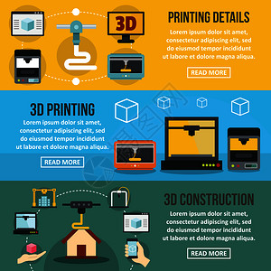 三维打印横幅概念集平面图3三维打印矢量横幅横向概念的网页三维打印横幅平面样式图片