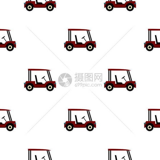 红高尔夫车模式无缝背景重复矢量图图片