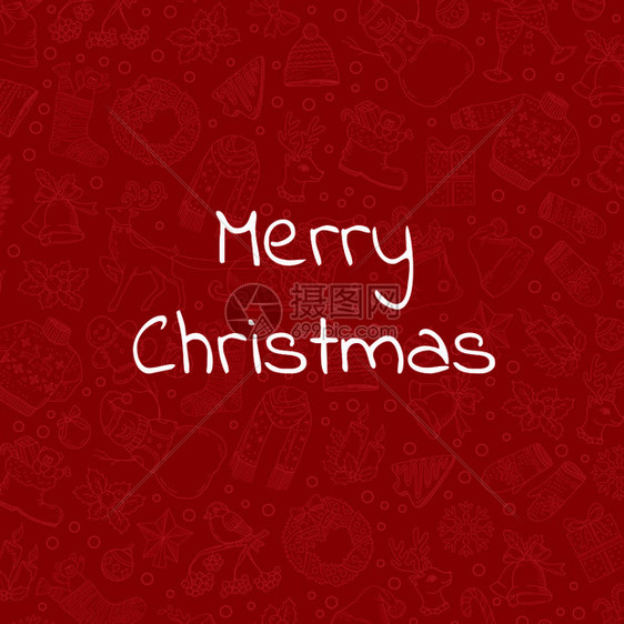 手工绘制的圣诞红背景图示和文字位置的红背景图示上圣诞树礼品和钟声手工绘制的圣诞红背景图示和文字位置的圣诞红背景图图片