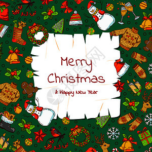 带有桑塔xmas树礼品和旧纸背景的彩色圣诞元素冬季假日Xma模式颜色带有雪花和星图示带有Sant礼品和旧纸背景的彩色圣诞元素带有图片
