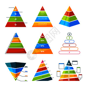 包含不同三角形和金字塔的一组不同三角形和金字塔并具有等级用于infograph的矢量符号收集金字塔图表三角形和模板插包含不同三角图片