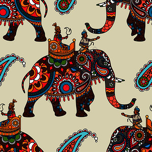 以大象为颜色的无缝背景矢量插图以大象为颜色的无缝背景印度马哈拉杰图片