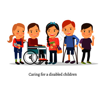 计算机学生残疾儿童或有朋友的残疾儿童有特殊需要的病媒说明插画