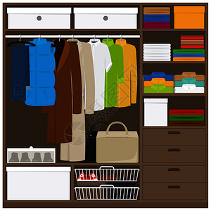 衣柜衬衫男衣着不同种类的衣服矢量说明插画